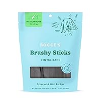 Bocce's Bakery Dailies Brushy Sticks to Support Oral Health & Fresh Breath, Wheat-Free Dental Bars for Dogs, Made with Real Ingredients, Baked in The USA, All-Natural Coconut & Mint, Medium Dogs