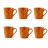 11 Ounce Porcelain Mugs, Set of 6, Tea and Cocoa Mug Set, Orange, Matte