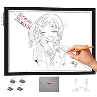 A3 Light Pad Rechargeable LED Copy Board with Type-C Cable for Diamond Painting Designing Sketching TOHETO Light Box 3 Colors Stepless Dimmable and 6 Levels of Brightness Light Board for Tracing 
