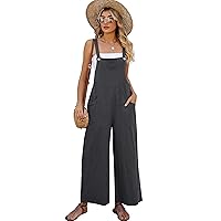 Flygo Womens Cotton Bib Overalls Loose Fit Wide Leg Jumpsuits Casual Rompers with Pockets