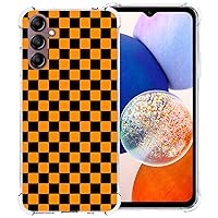 Phone Case for Samsung Galaxy A14 5G/4G, Orange Black Grid Plaid Regular Lattice Checkered Checkerboard Cute Shockproof Protective Anti-Slip Soft Clear Cover Shell