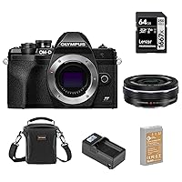 Olympus OM-D E-M10 Mark IV Camera with M.Zuiko ED 14-42mm F3.5-5.6 EZ Lens, Black Bundle with 64GB SD Card, Shoulder Bag, Extra Battery, Smart Charger