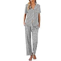 Ekouaer Women Pajamas Set Button Down Sleepwear Short Sleeve Nightwear with Long Pants Soft Pjs Set with Pockets S-XXL