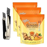 Prince Of Peace Turmeric Ginger Honey Crystals, 25 Sachets, 15.9 oz - Ginger Honey Tea with Moofin Silver SS Tea Bag Squeezer - Caffeine and Gluten Free, Ideal for Hot or Iced Tea (Pack of 3)