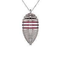talia Rhodium Plated Rose Gold Silver Vermeil with White and Red Diamond cut CZ Opus Pendant Necklace 3 Charm Set on 20 to 32 Inch Chain