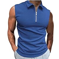 Men Waffle Zip Lapel Tank Top Plain Classic Sleeveless Polo Shirt Casual Tennis Outdoor Shirt Camp Fishing Top Vest