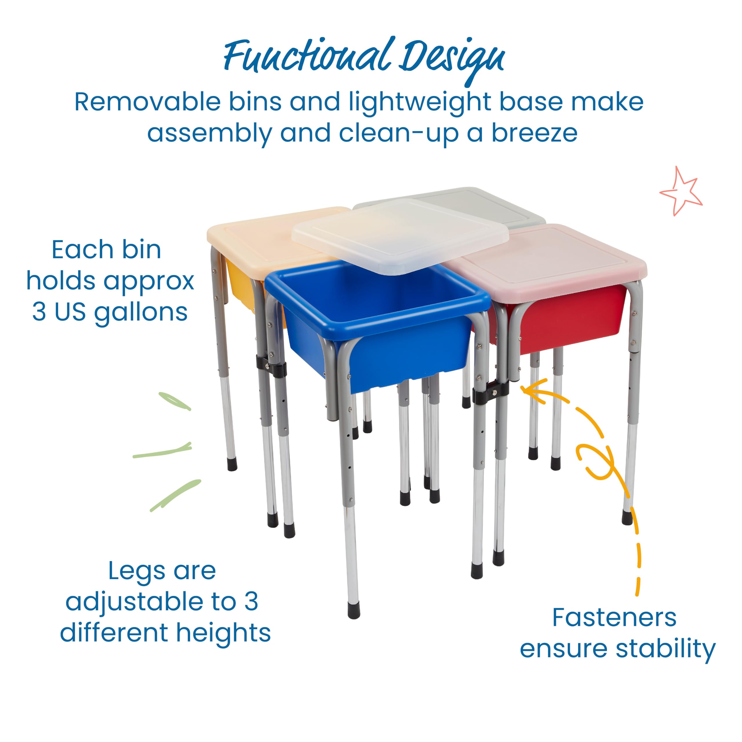 ECR4Kids 4-Station Sand and Water Adjustable Play Table, Sensory Bins, Primary