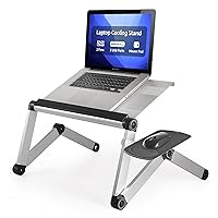 WorkEZ Cool Laptop Cooling Stand - Portable Laptop Stand with FAN USB PORTS MOUSE PAD adjustable laptop desk for bed computer lap desk for laptop riser for desk foldable laptop holder for bed fans
