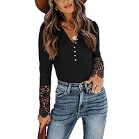 PINKMSTYLE Womens Button Up Henley V Neck Long Sleeve Bodysuit Jumpsuit Tops Black XX-Large
