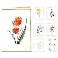 48PCS Floral Blank Cards with Envelopes & Stickers Beautiful Watercolor Floral Greeting Cards All Occasion Greeting Cards,Thinking Of You,Cute Thank You Stationary Notecards for Birthday Party Favors