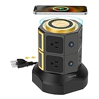 Power Strip Tower with 15W Wireless Charger, 6.5Ft Retractable Extension Cord, 1050J Surge Protector, Spin Standing Charging Station with 8 AC Outlets 4 USB Ports for Home, Office, Garage