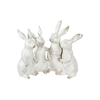 EC0147 Whitewashed Polyresin Bunny Rabbit Quartet Figures and Figurines, White
