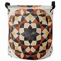 Abstract Floral Laundry Basket Hamper with Handles, Collapsible Laundry Basket Waterproof Cloth Laundry Hamper Easy Carry Storage Basket Modern Geometric Circle Color Block 16.5x17 In