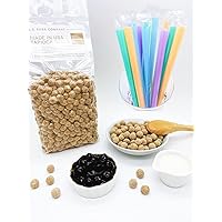 US Boba Co Tapioca Pearl Boba Balls Made in USA 1 Pound & 125 Pcs Macarons Individually Wrapped Jumbo Straws
