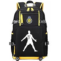 Youth Cristiano Ronaldo Knapsack with USB Charging Port-Durable Al Nassr FC Rucksack Casual Knapsack for Students