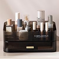 HBlife Makeup Organizer Countertop for Vanity Large Capacity Bathroom Organizer with Stackable Drawer Skincare Organizers Cosmetic Storage, Clear Gray