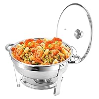 5 QT Chafing Dish Buffet Set, Stainless Steel Round Chafing Dishes with Glass Lid and Lid Holder, Food Warmer For Parties Buffet Weddings Catering Events