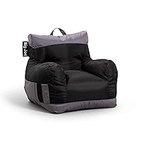 Dorm Bean Bag Chair with Drink Holder and Pocket, Two Tone Black Smartmax, Durable Polyester Nylon Blend, 3 feet