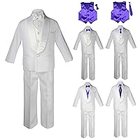 Baby Kids Child Kid Toddler Boy Teen Formal Wedding Party White Suit Tuxedo Set Purple Satin Vest Bow Tie Necktie Sm-20