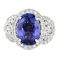 7.6 Carat Natural Blue Tanzanite and Diamond (F-G Color, VS1-VS2 Clarity) 14K White Gold Luxury Cocktail Ring for Women Exclusively Handcrafted in USA