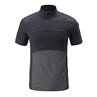 Mens Tactical Military Shirts Quarter Zip Slim Fit Short Sleeve Mock Neck Camo Polo Golf Shirts Outdoor Combat T Shirt