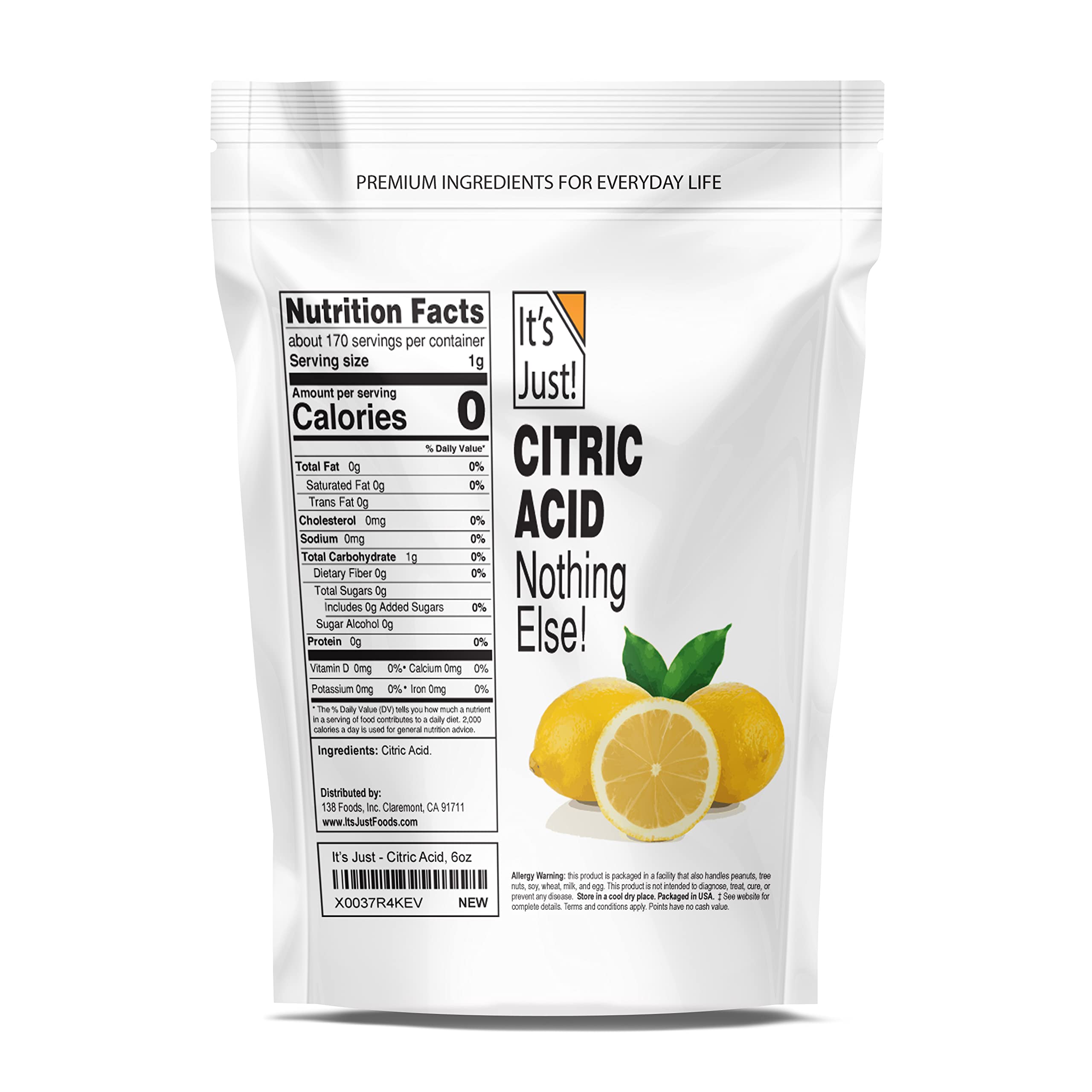 It's Just - Citric Acid, Food Grade, Non-GMO, Bath Bombs (6 Ounces)