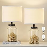 Fillable Table Lamp, Table Lamp with Clear Glass Fillable Modern Table Lamp with White Lampshade Beside Lamp for Living Room Bedrooms Office Bulbs Included(White)