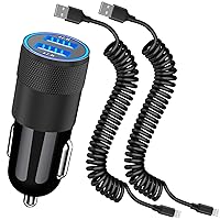 [Apple MFi Certified] iPhone Fast Car Charger, 2Pack Retractable Coiled Lightning Cables for 4.8A/24W Dual Port USB Power Rapid Car Charger Quick Charging for iPhone 14/13/12/11 Pro Max/X/XS/XR/8/7