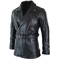 Mens 3/4 Length Winter Coat - Mens Black Long Leather Jacket - Quarter Length German Motorcycle Jacket