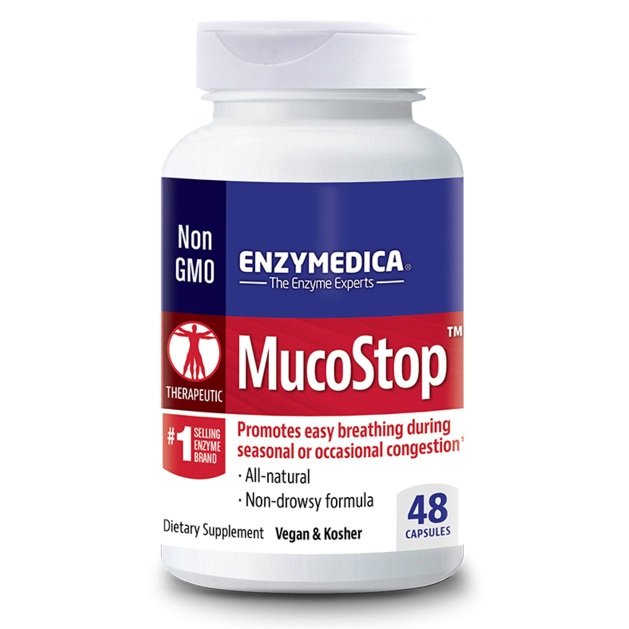 Enzymedica, MucoStop, Non-Drowsy Enzyme Support for Congestion Relief, 48 Capsules