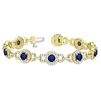 18k Gold Luxury Halo Blue Sapphire and Diamond Link Bracelet (8.00ct)