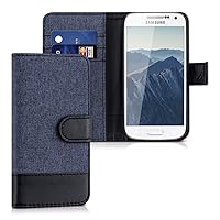kwmobile Wallet Case Compatible with Samsung Galaxy S4 Mini - Case Fabric and Faux Leather Phone Flip Cover - Dark Blue/Black
