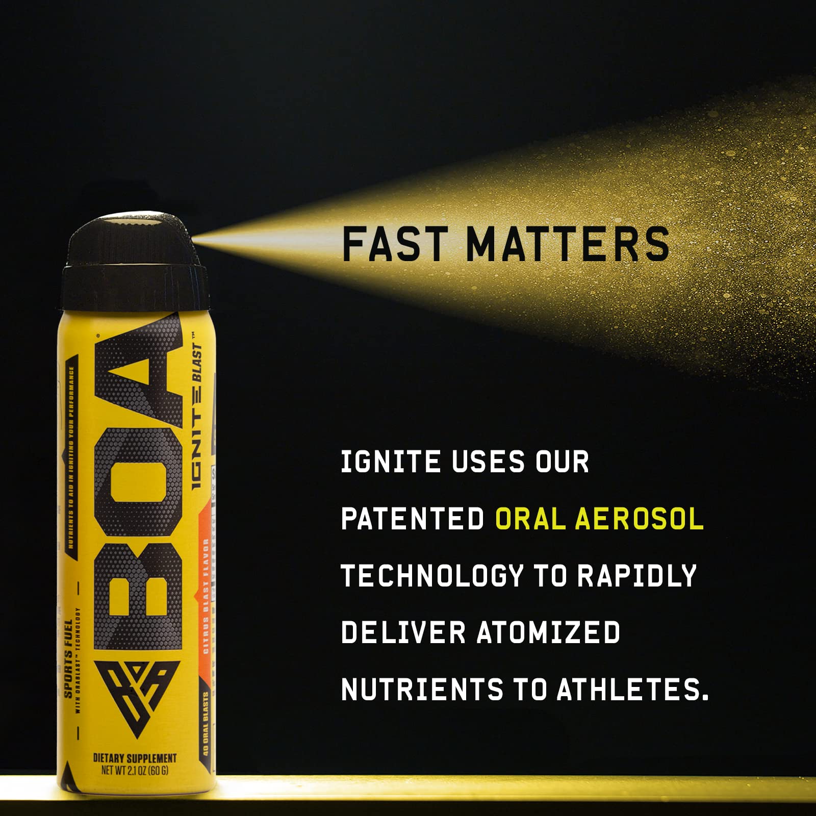 BOA Ignite Blast – Oral Aerosol Rapid Energy Solution – Pre Workout with Caffeine, B Vitamins, Electrolytes, Carbohydrates (Citrus Flavor)