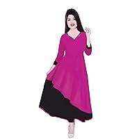 Indian Women's Long Dress Bohemian Frock Suit Cotton Tunic Maxi Dress Black & Pink Plus Size