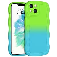 YINLAI Designed for iPhone 14 Case 6.1-Inch, Cute Curly Wave Frame Shape Slim Soft TPU Bumper Women Girls Summer Shockproof Protective Phone Case Cover, Gradient Blue/Green