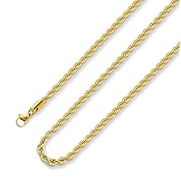 18k Real Gold Plated Rope Chain 1.5mm 2.5mm 5mm Stainless Steel Twist Chain Necklace for Men Women 16 Inches 36 Inches