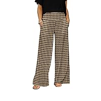 Women's Wide Leg Pants with Pockets with Houndstooth Print