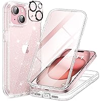 Compatible with iPhone 15 Plus Case, with Built-in 9H Tempered Glass Screen Protector + 2X Camera Lens Protector, Dustproof Cover Full Body Rugged Shockproof Phone Case 6.7