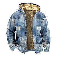 Men's Winter Jacket Zipper Fleece Sweatshirt Sherpa Lined Hooded Warm Winter Coats Fashion Print Outdoor Sweatshirts