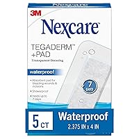 Nexcare Tegaderm + Pad Transparent Dressing, Clear Breathable Dressing Holds Fast for 7 Days, Waterproof for Safe Bathing - 5 Dressings