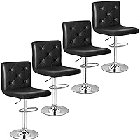 VECELO Bar Stools Set of 4, Adjustable Bar Stools with Back, Bar Height Stools for Kitchen Counter, Black