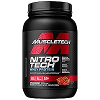 Whey Protein Powder (Strawberry, 2.2 Pound) - Nitro-Tech Muscle Building Formula with Whey Protein Isolate & Peptides - 30g of Protein, 3g of Creatine & 6.6g of BCAA