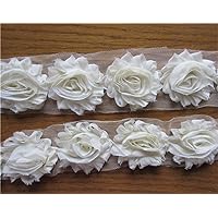 3 Yard Boutique Shabby Chic Fabric 3D Chiffon Rose Flower Lace Edge Trim Ribbon 6 cm Wide Vintage Style Edging Trimming Fabric Embroidered Applique Sewing Craft Wedding Bridal Dress Clothes(Cream)