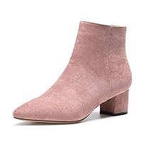 Castamere Womens Block Chunky Heel Boots Pointed Toe Slip-on Ankle Boot with Zipper 5CM Shoes