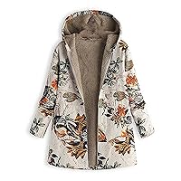 Women's Full Zipper Hoodie Coat, Winter Fashion Vintage Oversize Comfy Floral Print Long Sleeve Fleece Warm Jacket
