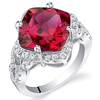 PEORA Sterling Silver Signature Halo Ring for Women in Various Gemstones, Large Cushion Cut 11mm, Sizes 5 to 9