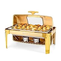 ROVSUN 9QT Roll Top Chafing Dish Buffet Set,Rectangular NSF Stainless Steel Buffet Warmer Chafers and Buffet Warmers Sets with Thick Frame for Catering Events Parties Weddings Dinners,Gold