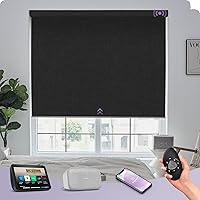 Graywind Motorized Roller Shade Work with Alexa Google 100% Blackout Rechargeable Smart Blinds Remote Control Battery Motor Cordless Window Shades, Customized Size (Matt Black)