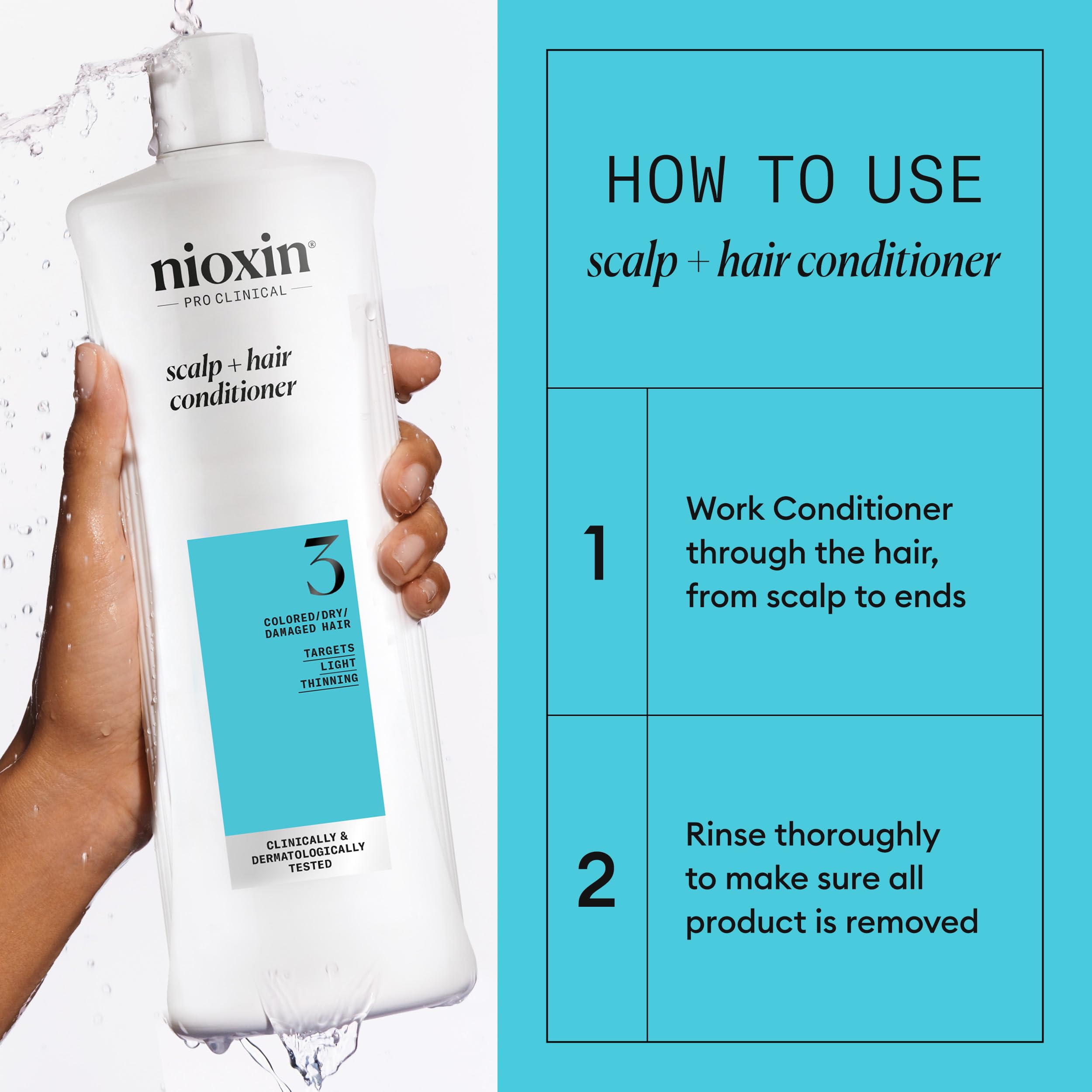 Nioxin System 3 Scalp + Hair Conditioner - Hair Thickening Conditioner for Damaged Hair with Light Thinning, 33.8oz