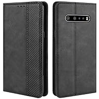 LG V60 ThinQ Case, LG V60 Case, Retro PU Leather Full Body Shockproof Wallet Flip Case Cover with Card Slot Holder and Magnetic Closure for LG V60 ThinQ 5G Phone Case (Black)
